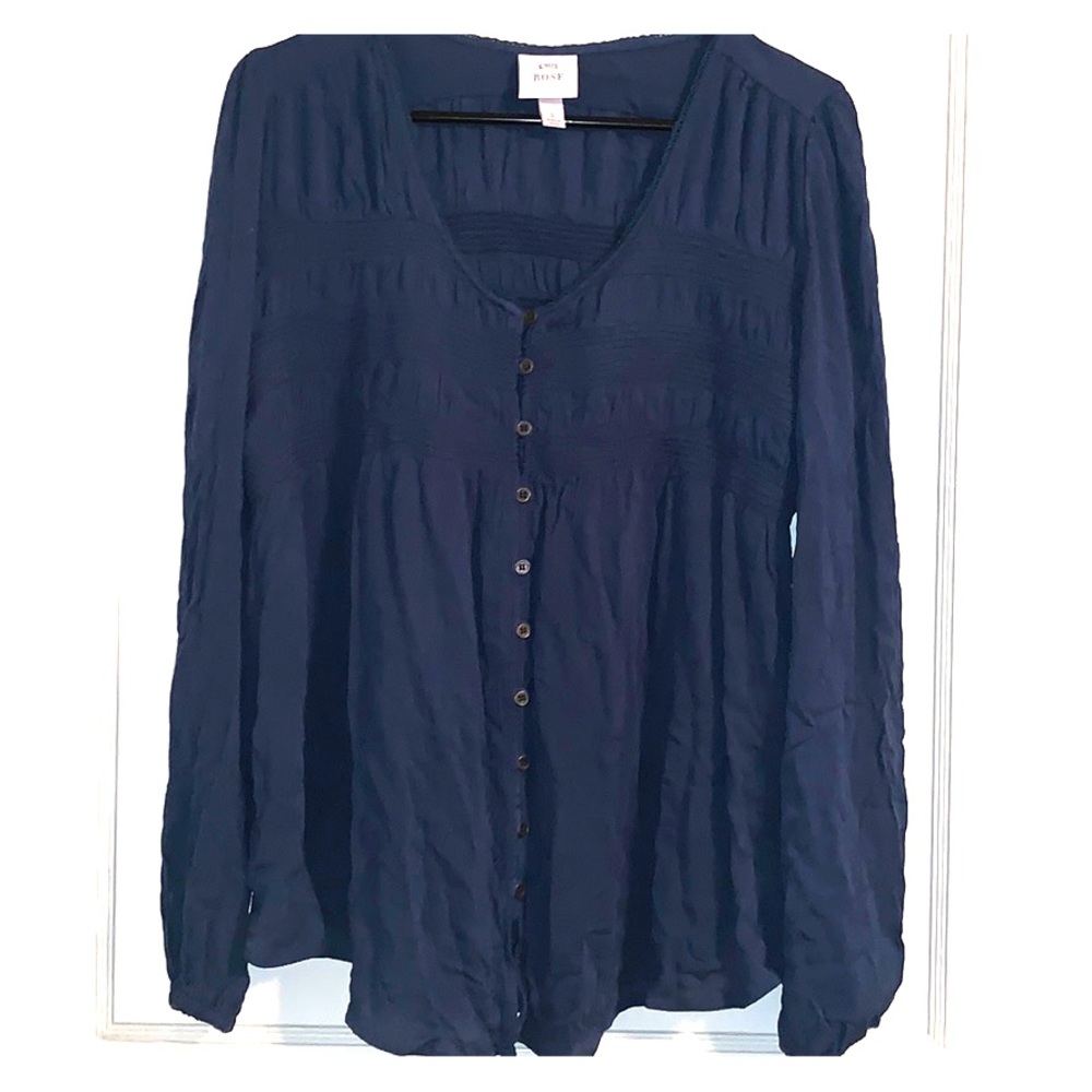 Knox Rose Teal Long Sleeve Blouse L